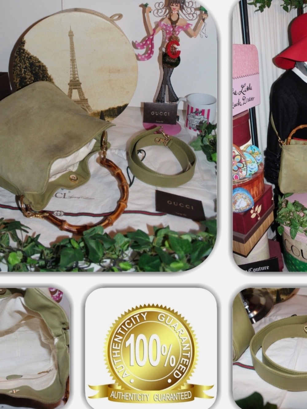 ๐COUTURE GUCCI RARE GREEN SUEDE DIANA BAMBOO HANDLE HANDBAG! (TWO WAY) ๐